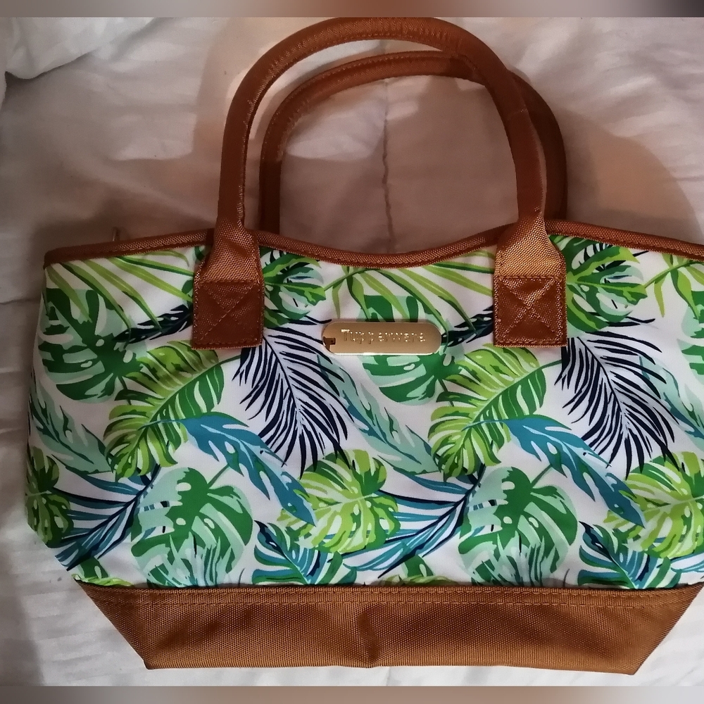 Tupperware Green and Brown Tote with Tropical Flair